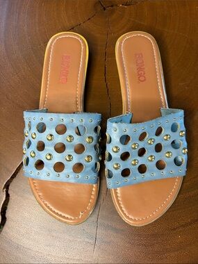 Bongo Kayla Blue Stud Embellished Slide Sandals Womens Size 7